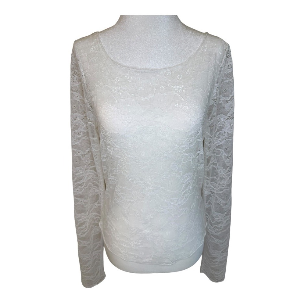 Urban Social Lace Top Elegant Sheer Long Sleeve Blouse White Size Medium NWT